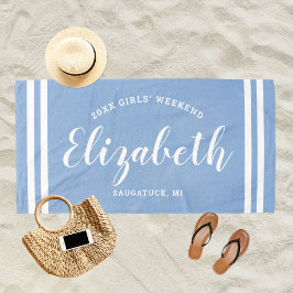 Stoffige Blauwe Meisjes Weekend Monogram Naam Strandlaken