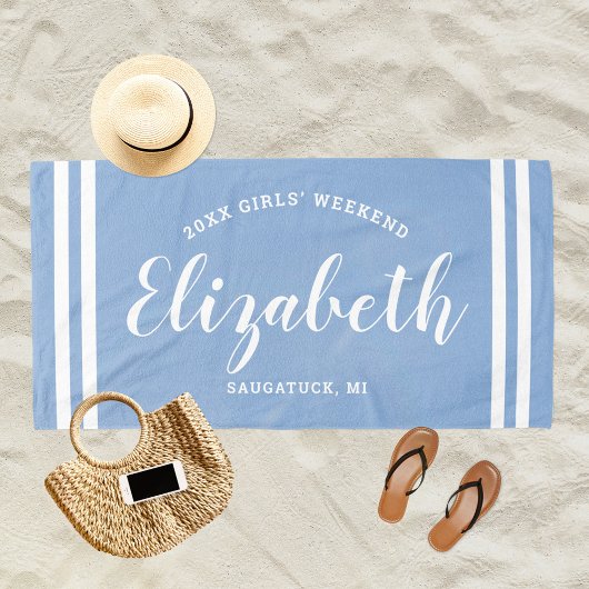 Stoffige Blauwe Meisjes Weekend Monogram Naam Strandlaken