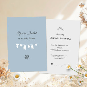 Stoffige Blauwe Minimalistische Baby Shower voor J Kaart