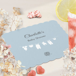 Stoffige Blauwe Minimalistische Baby Shower voor J Kartonnen Onderzetters