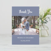 Stoffige blauwe moderne QR trouwfoto dank u kaart (Staand voorkant)