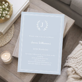 Stoffige blauwe monogram krans minimalistische ver kaart