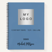 Stoffige blauwe naam script business logo notitieboek (Voorkant)