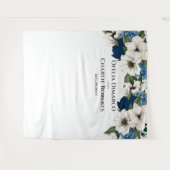 Stoffige Blauwe Navy Witte Waterverf Achterwand Wandkleed (Voorkant (horizontaal))