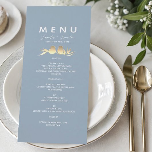 Stoffige Blauwe Onvergetelijke Liefde Bruiloft Menu