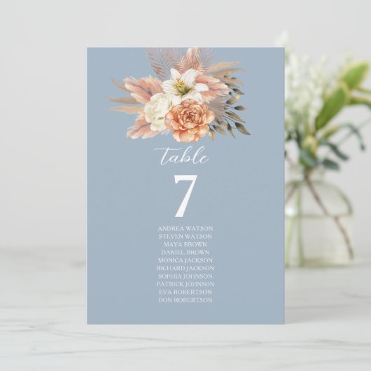 Stoffige Blauwe Perzik Bloemen Tafel Zitting Grafi (Staand voorkant)