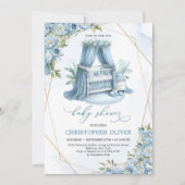 Stoffige blauwe pioenen baby wieg gouden lijst jon kaart (Voorkant)