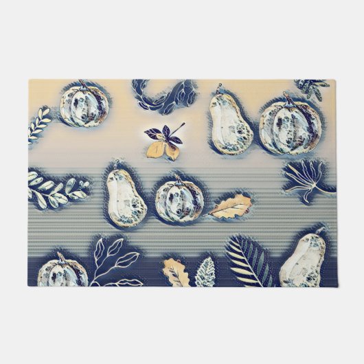 Stoffige blauwe pompoen herfst deurmat (Voorkant)