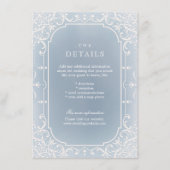 Stoffige blauwe romantische vintage bruiloft detai informatiekaartje (Voorkant)