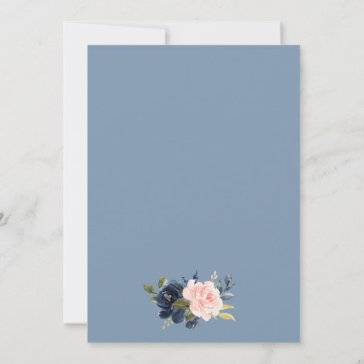 Stoffige Blauwe Roze Bloem Slingerlichten Bruidsdo Kaart (Achterkant)