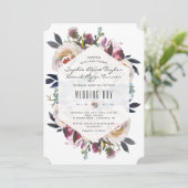 Stoffige Blauwe Roze Bloemboeket Geometrische Huwe Kaart (Staand voorkant)