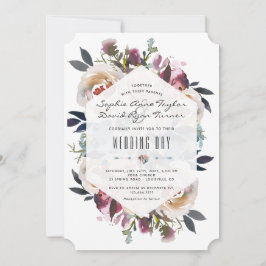 Stoffige Blauwe Roze Bloemboeket Geometrische Huwe Kaart