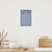 Stoffige Blauwe Roze Bloemige Zitplaats Grafiek 16 Poster (Keuken)