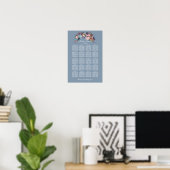 Stoffige Blauwe Roze Bloemige Zitplaats Grafiek 16 Poster (Thuiskantoor)