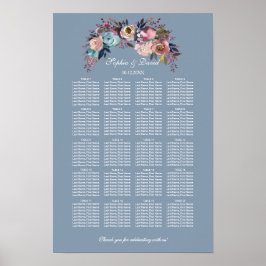 Stoffige Blauwe Roze Bloemige Zitplaats Grafiek 16 Poster
