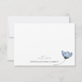 Stoffige Blauwe Rozen Bloemen Script Bruiloft Bedankkaart (Achterkant)