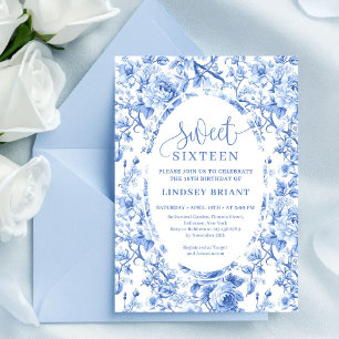 Stoffige Blauwe Rozen Digitale Sweet 16 Uitnodigin Kaart