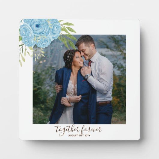 Stoffige Blauwe Rozen Huwelijksgeschenk Nieuwgetro Fotoplaat (Voorkant)