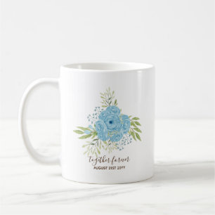 Stoffige blauwe rozen Huwelijksgeschenk Persoonlij Koffiemok