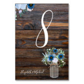 Stoffige blauwe rustieke bloemkaart met tafelnumme kaart (Voorkant)