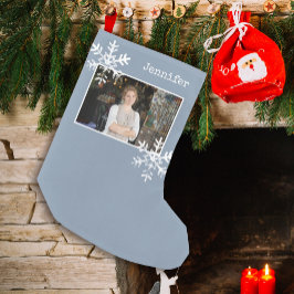 Stoffige Blauwe Rustieke Sneeuwvlok Aangepaste Fot Kleine Kerstsok