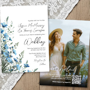 Stoffige Blauwe Salie Boho Wilde Bloemen Foto QR B Kaart