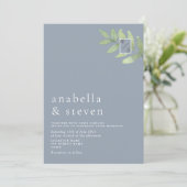 Stoffige Blauwe Salie Groene Monogram Trouw Kaart (Staand voorkant)