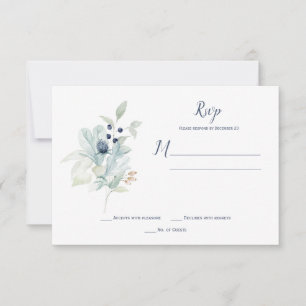 Stoffige Blauwe Salie Groene Winter Bloemen RSVP Kaartje