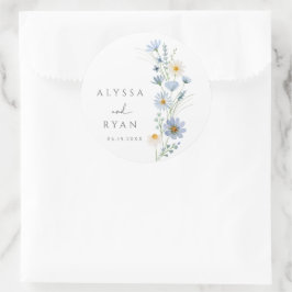 Stoffige Blauwe Salie Wilde Bloemenweide Bruiloft Ronde Sticker