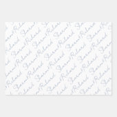 Stoffige blauwe script kalligrafie namen bruiloft inpakpapier vel (Voorkant)