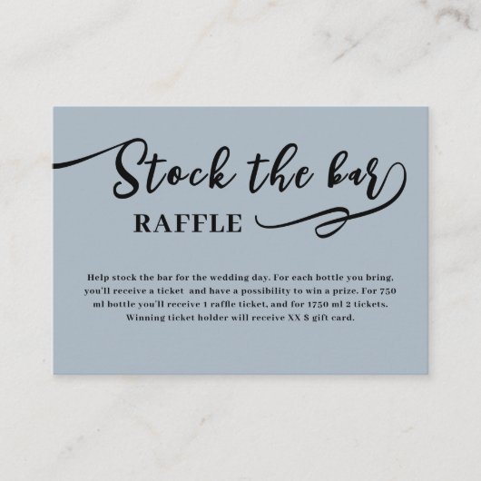 Stoffige Blauwe Script Voorraad de bar Bruidsfeest Informatiekaartje (Voorkant)