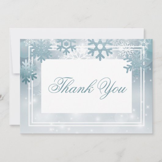 Stoffige Blauwe Sneeuwvlok Moderne Bruiloft Bedankkaart (Voorkant)