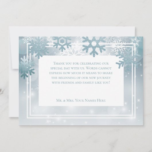 Stoffige Blauwe Sneeuwvlok Moderne Bruiloft Bedankkaart (Achterkant)