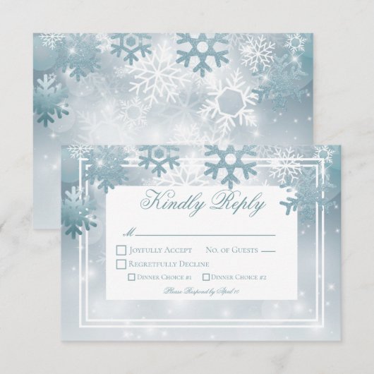 Stoffige Blauwe Sneeuwvlok Moderne Bruiloft RSVP Kaartje (Voorkant / Achterkant)