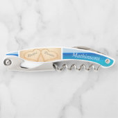 Stoffige Blauwe Strand Bruiloft 2 Hart Zand Kurkentrekker (Voorkant)