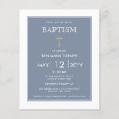 Stoffige blauwe streep | Uitnodiging voor de doop (Voorkant)