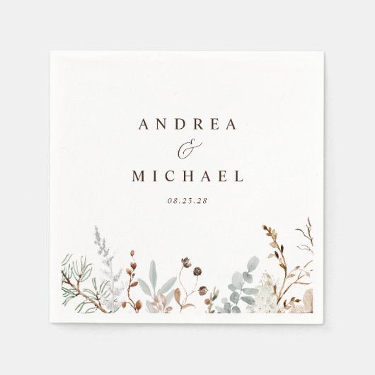 Stoffige blauwe takken groen bruiloft servet (Voorkant)