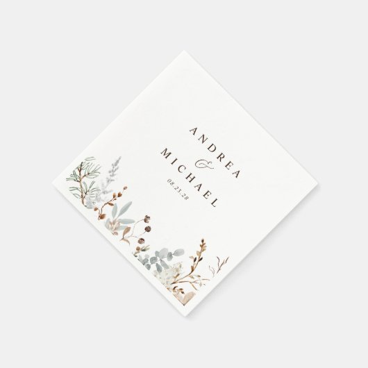 Stoffige blauwe takken groen bruiloft servet (Hoek)