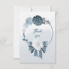 Stoffige blauwe tinten bloemen krans dank u kaart