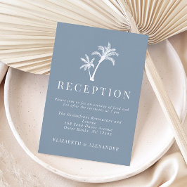 Stoffige Blauwe Tropische Palm Bruiloft Receptie Informatiekaartje