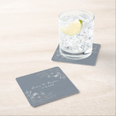 Stoffige blauwe trouwdrank coaster kartonnen onderzetters (Insitu)