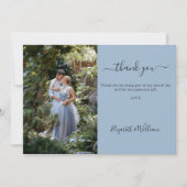 Stoffige blauwe trouwfoto dank u kaart (Voorkant)