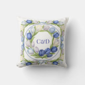 Stoffige Blauwe Tulp Krans Bruid Bruidegom Kussen (Voorkant)