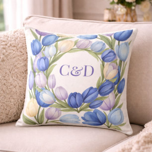 Stoffige Blauwe Tulp Krans Bruid Bruidegom Kussen