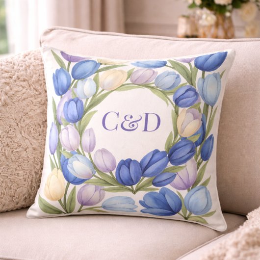 Stoffige Blauwe Tulp Krans Bruid Bruidegom Kussen