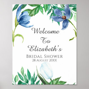 Stoffige Blauwe Tulp Pioen Trouwfeest Welkomstbord Poster