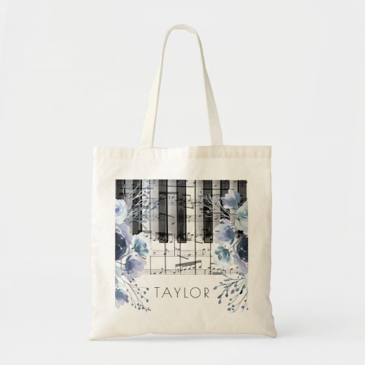 stoffige blauwe waterverf bloemen piano tote bag (Voorkant)