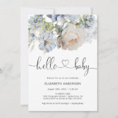 Stoffige blauwe waterverf bloemen tuin baby shower kaart (Voorkant)