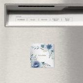 Stoffige Blauwe Waterverf Bloemen Zilver Elegant Magneet (Insitu (Vaatwasser))