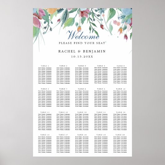 stoffige blauwe waterverf bruiloft zitje poster (Voorkant)